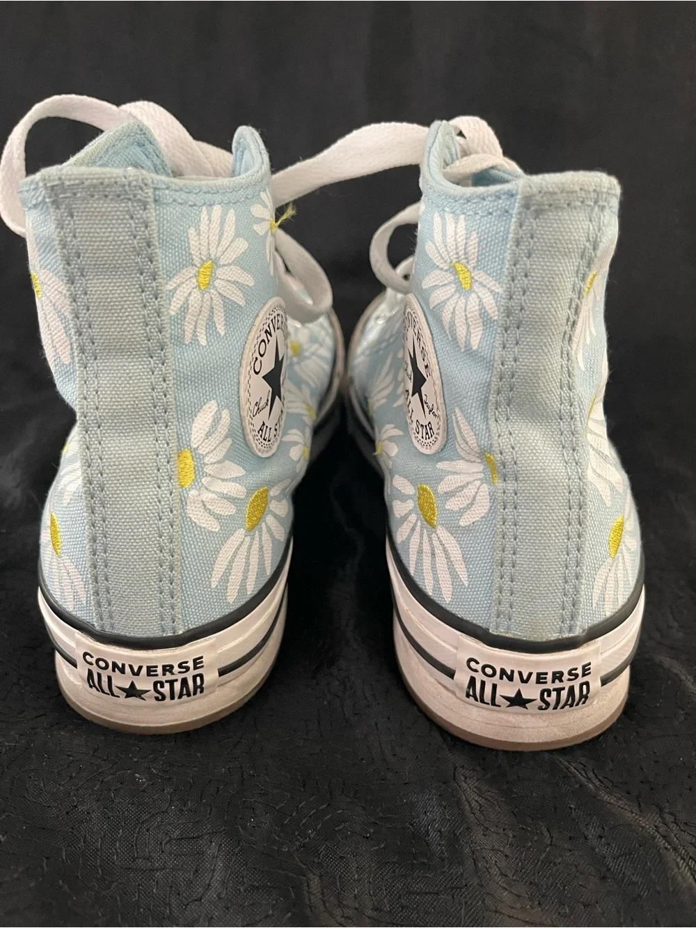 Converse High Top Platform Sneakers - Light Blue with White Daisy Print